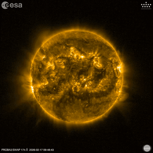 A video of the Moon (a black circle) passing over the Sun four times in different coverage
