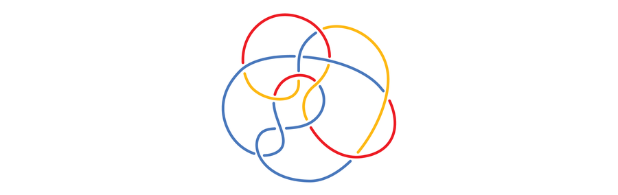 Graphic shows an example of tricoloration applied to a knot with 12 crossings.