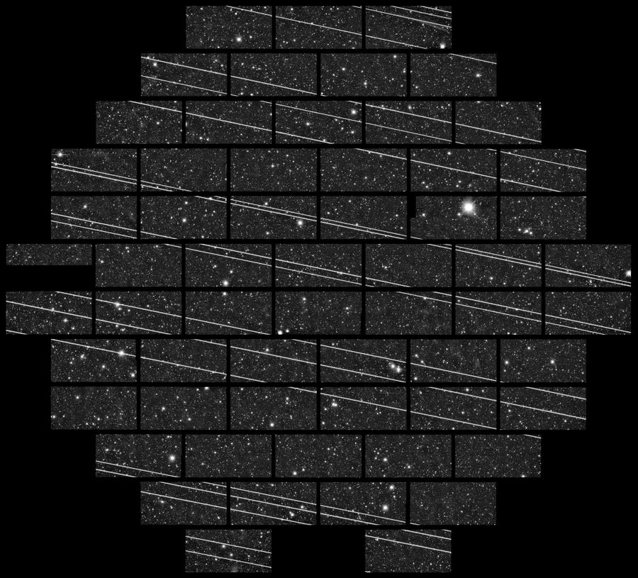 Starlink satellites leave streaks in a 2019 image taken by a 4-meter telescope at the Cerro Tololo Inter-American Observatory in Chile.
