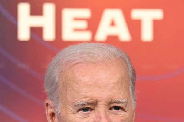 Face of Jo Biden with orange background and the word HEAT displaying in white letters
