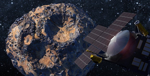 Psyche spacecraft in orbit, artist rendering