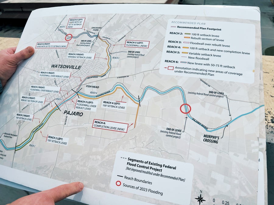 Hand holding map of Pajaro river