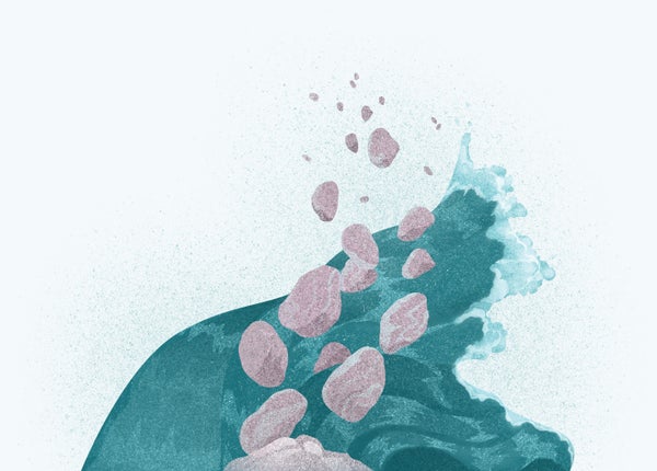 Illustration of waves hitting rocks