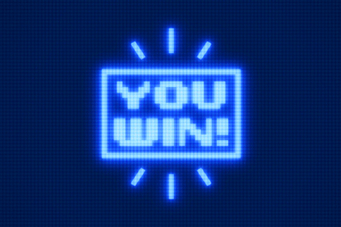Animation of a retro video game arcade screen with text reading, 