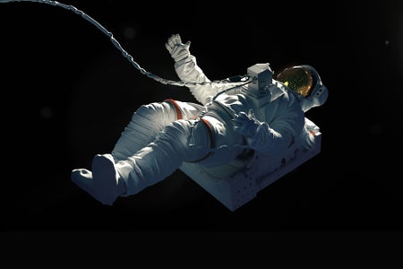 Creative illustration depicting an astronaut floating on a black background