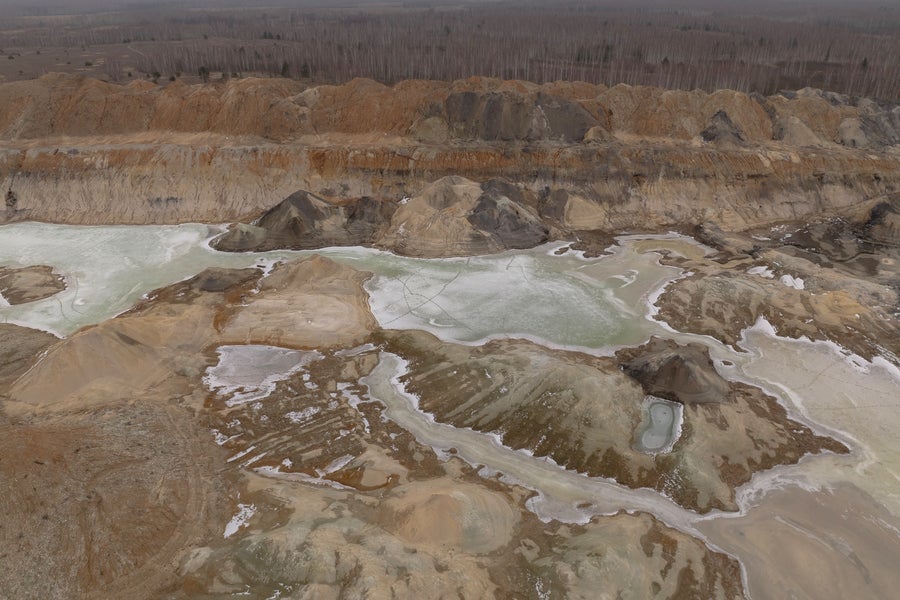 Aerial view of titanium mine in Ukraine