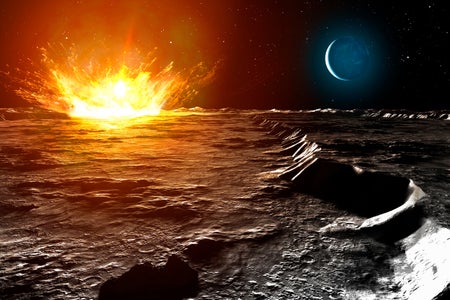 Artwork of a small meteoroid impacting the surface of the Moon