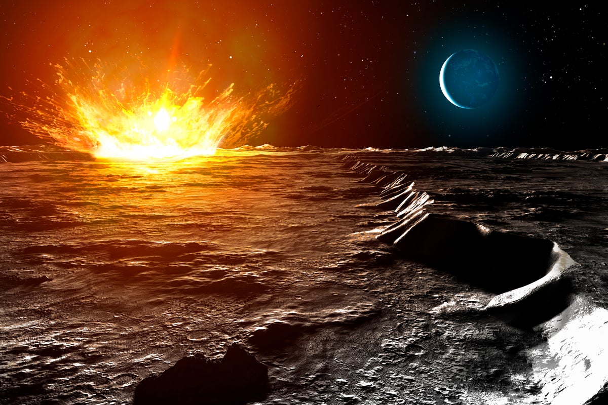 Artwork of a small meteoroid impacting the surface of the Moon
