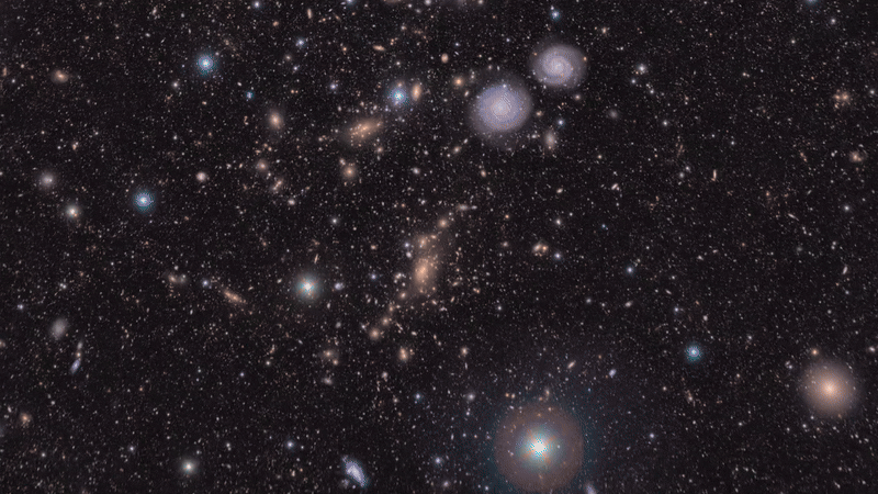 A video that zooms out and pans around to show more than 10 million galaxies observed by NSF-DOE Rubin Observatory