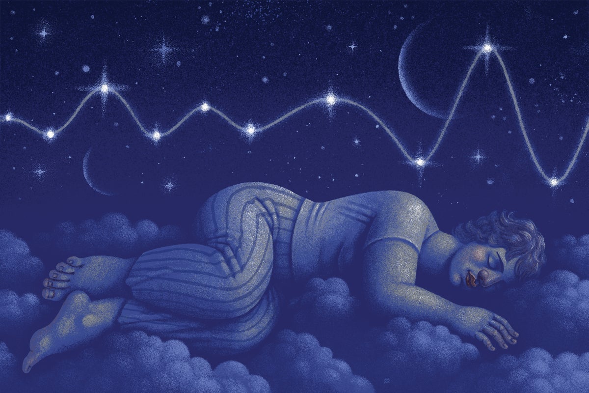 Illustration of a person sleeping and having their thought cleaned	
