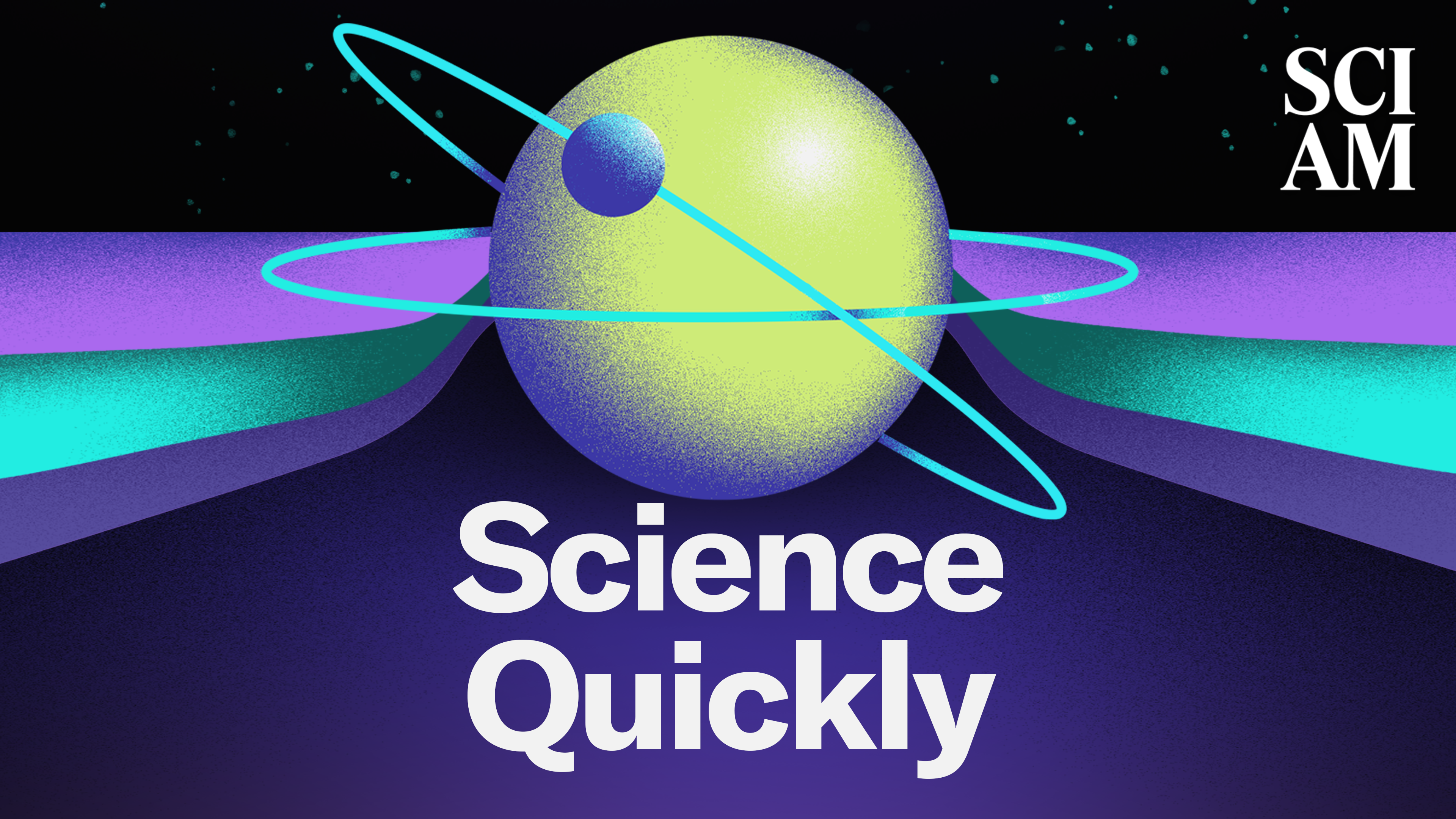 A small blue sphere orbits a larger blue sphere on a purple and blue background, with "Science Quickly" written below.