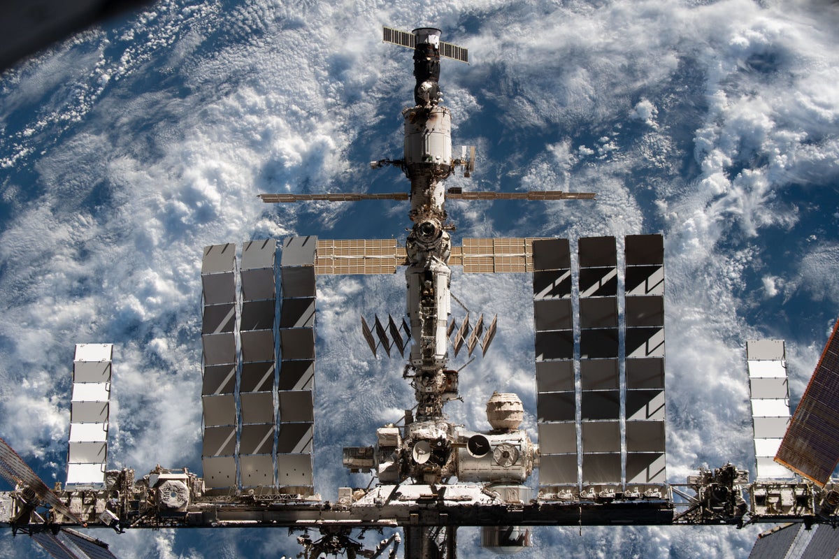 The International Space Station pictured from the SpaceX Crew Dragon