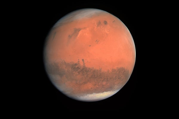 The first true-color image of Mars generated using the OSIRIS orange (red), green and blue color filters.