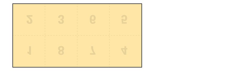 A graphic depicts the first sheet flipped over and face down. The numerals are visible upside down through the back of the sheet. The row with 2, 3, 6, 5 is on top.