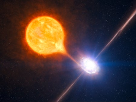 Artist's concept of a stellar black hole siphoning material from a companion star