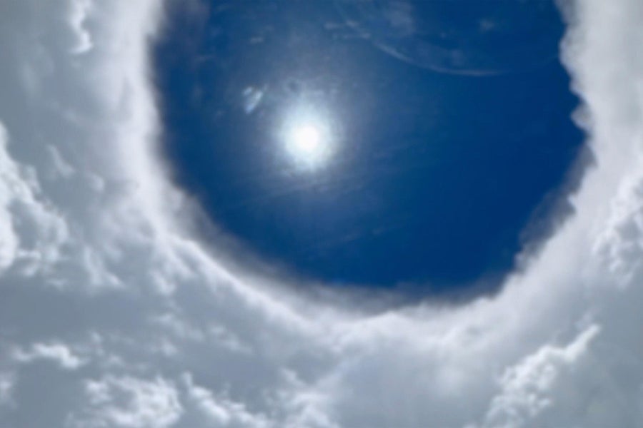 Eye of hurricane viewed from military aircraft