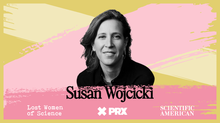 A portrait of a woman with a pastel background with the words Susan Wojcicki