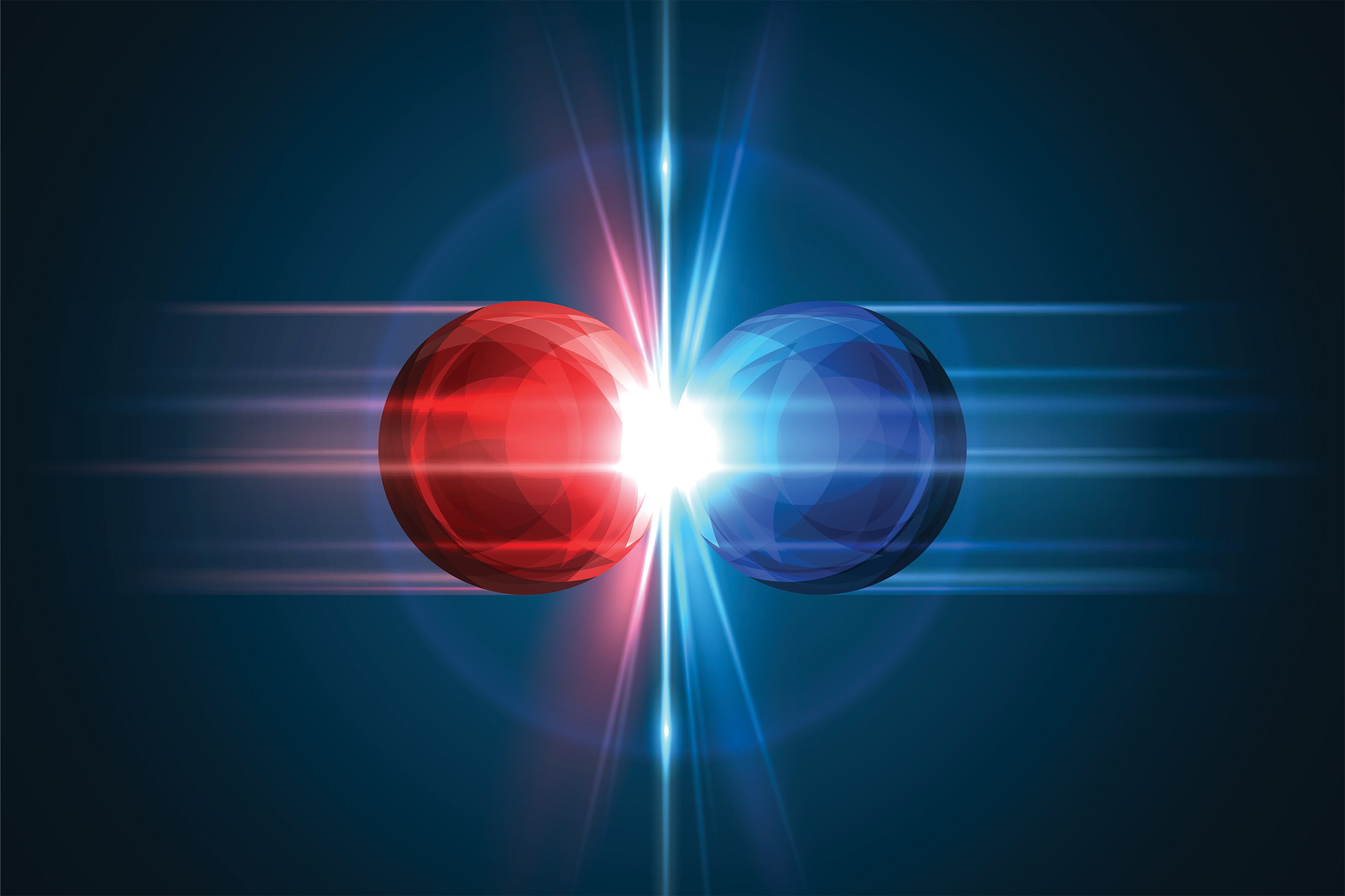 Blue and red ball colliding