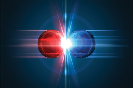 Blue and red ball colliding