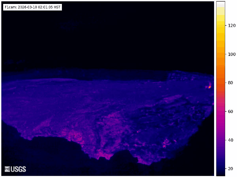 Live thermal image of Halemaʻumaʻu from the western rim of the summit of the caldera