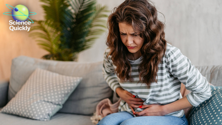 Illustration of a woman having a stomach ache