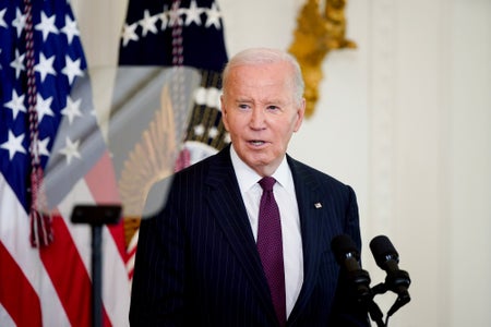 President Biden speaking at the East Room of the White House.