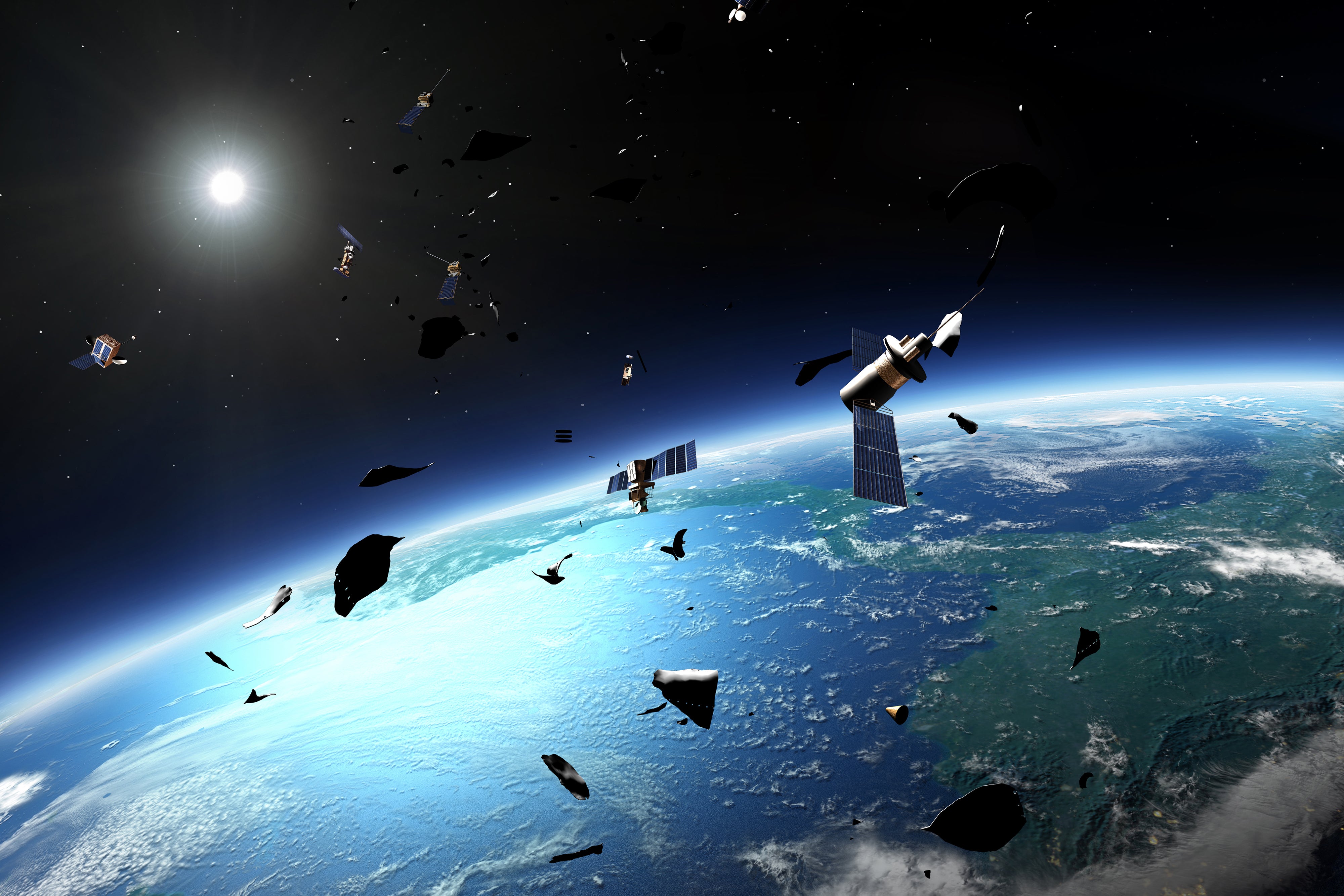 Artist's 3D illustration depicting debris in low Earth orbit