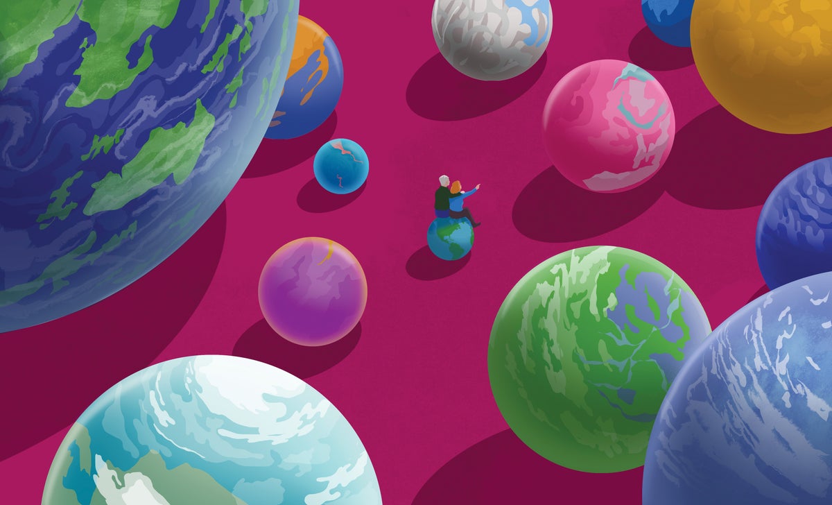 Illustration of people sitting on Exoplanets looking at others