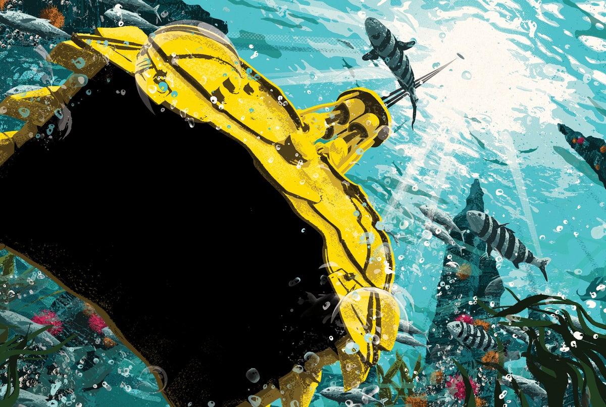 Mining ship seen from below in the ocean