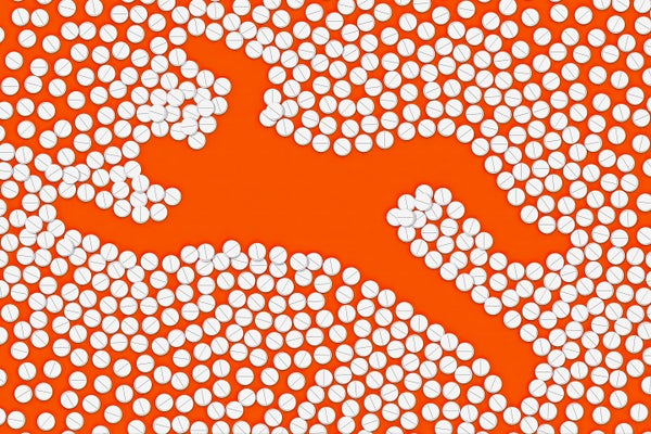 The scheme of a body surrounded by pills
