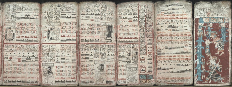 Six sheets of the Dresden Codex (pp. 55-59, 74) depicting eclipses, multiplication tables and the flood.