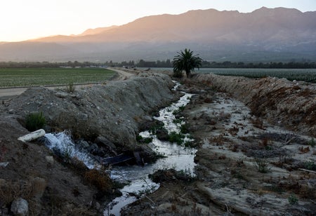 drought ditch with light sunlight in background