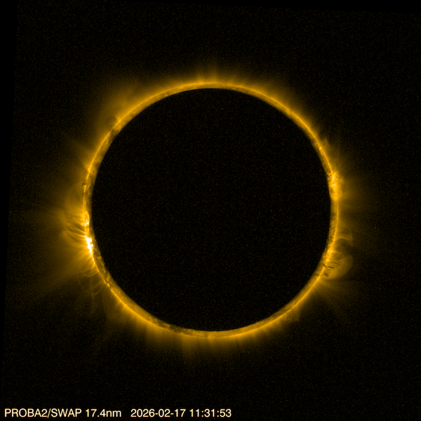 The Sun's ring, shown in high resolution, peeks out from behind a dark circle