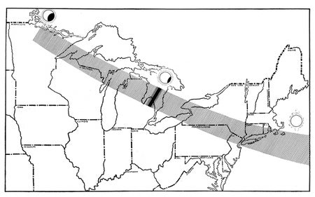 Map of the United States and the path of the total solar eclipse