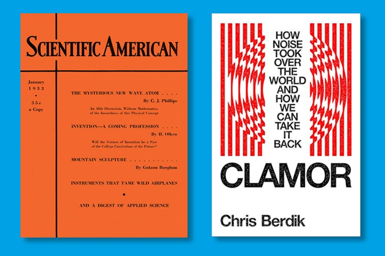Cover of an issue of Scientific American and cover of the book Clamor