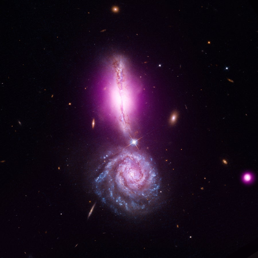 A pair of interacting galaxies that together resemble an exclamation point