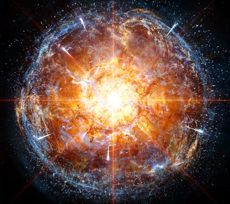 A sphere of light explodes from a single point.