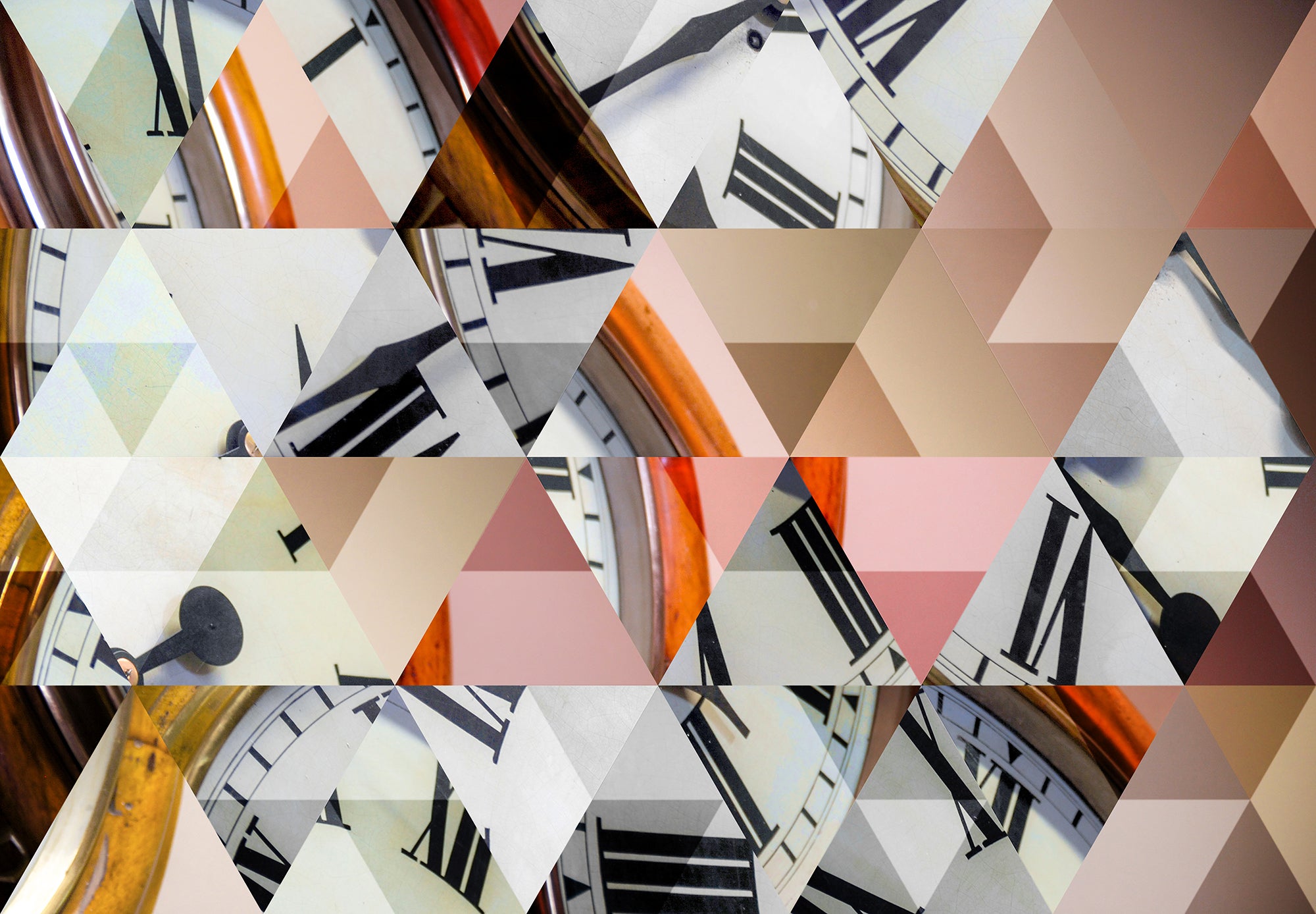 Abstract triangle mosaic background of an antique Clock