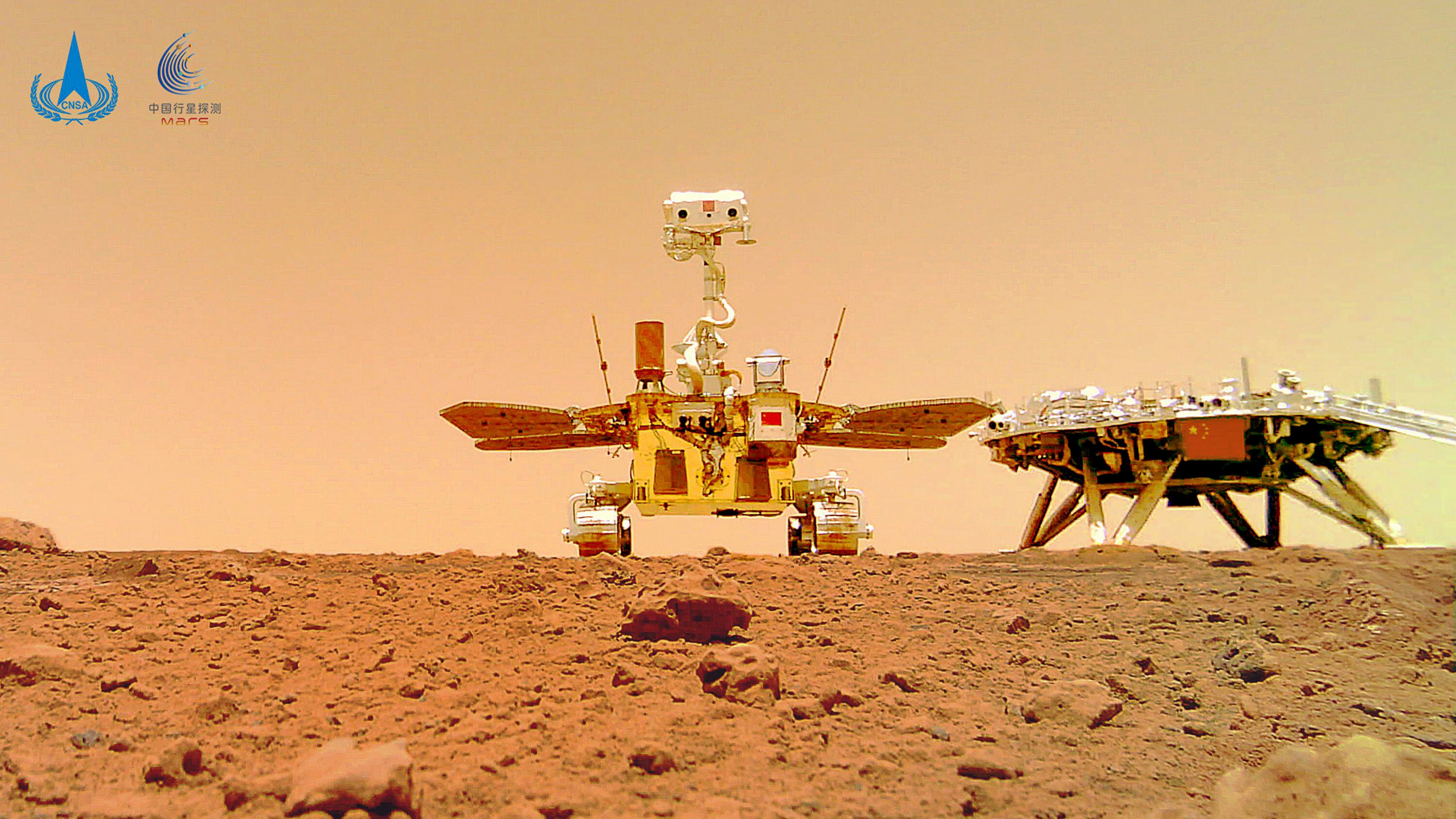 Selfie image of China's first Mars rover, Zhurong, with its Tianwen-1 lander on Mars.