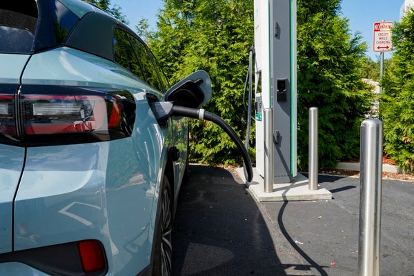 Electric vehicle at a charging Station.