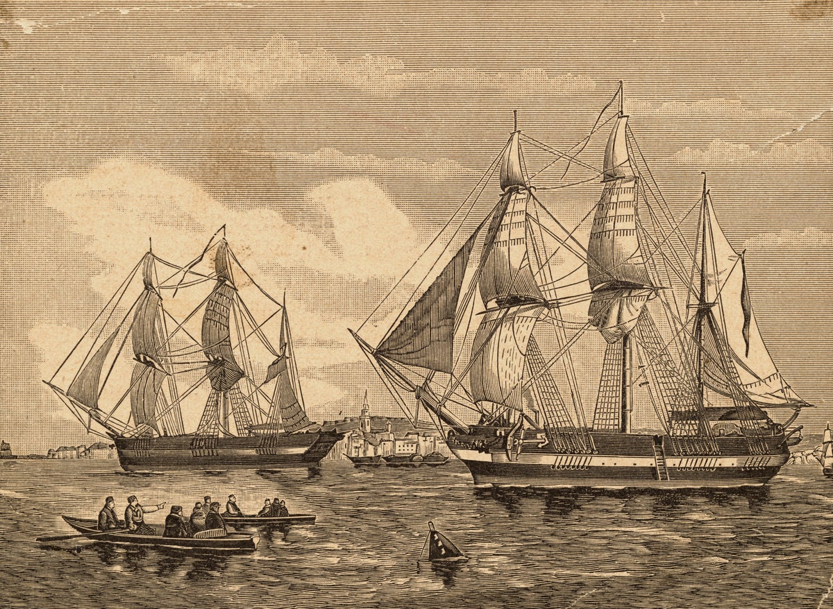 Engraving of the ships HMS Erebus and HMS Terror.