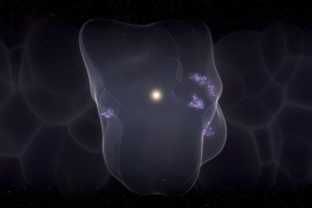 Artist's illustration of the Local Bubble with star formation occurring on the bubble's surface.