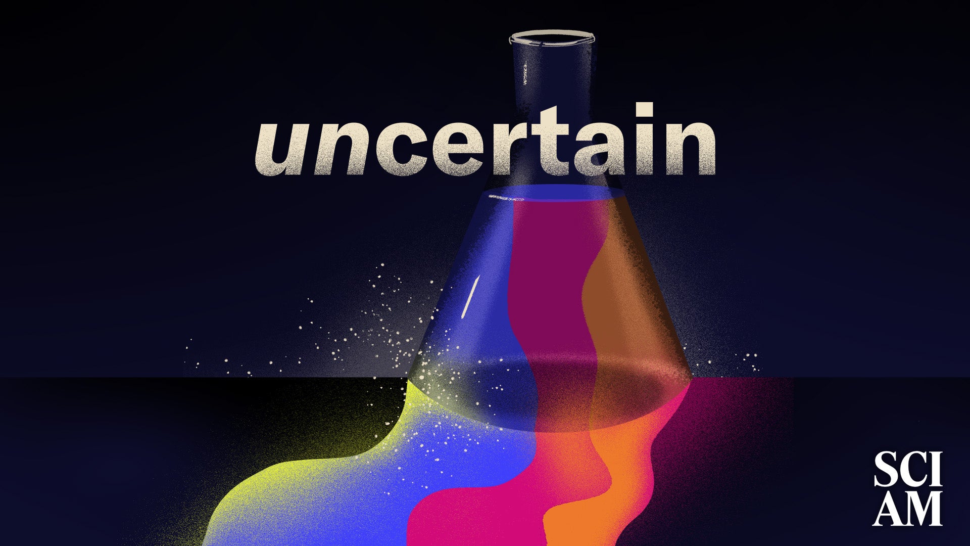 An illustration of a scientific flask with rainbows draining out of it