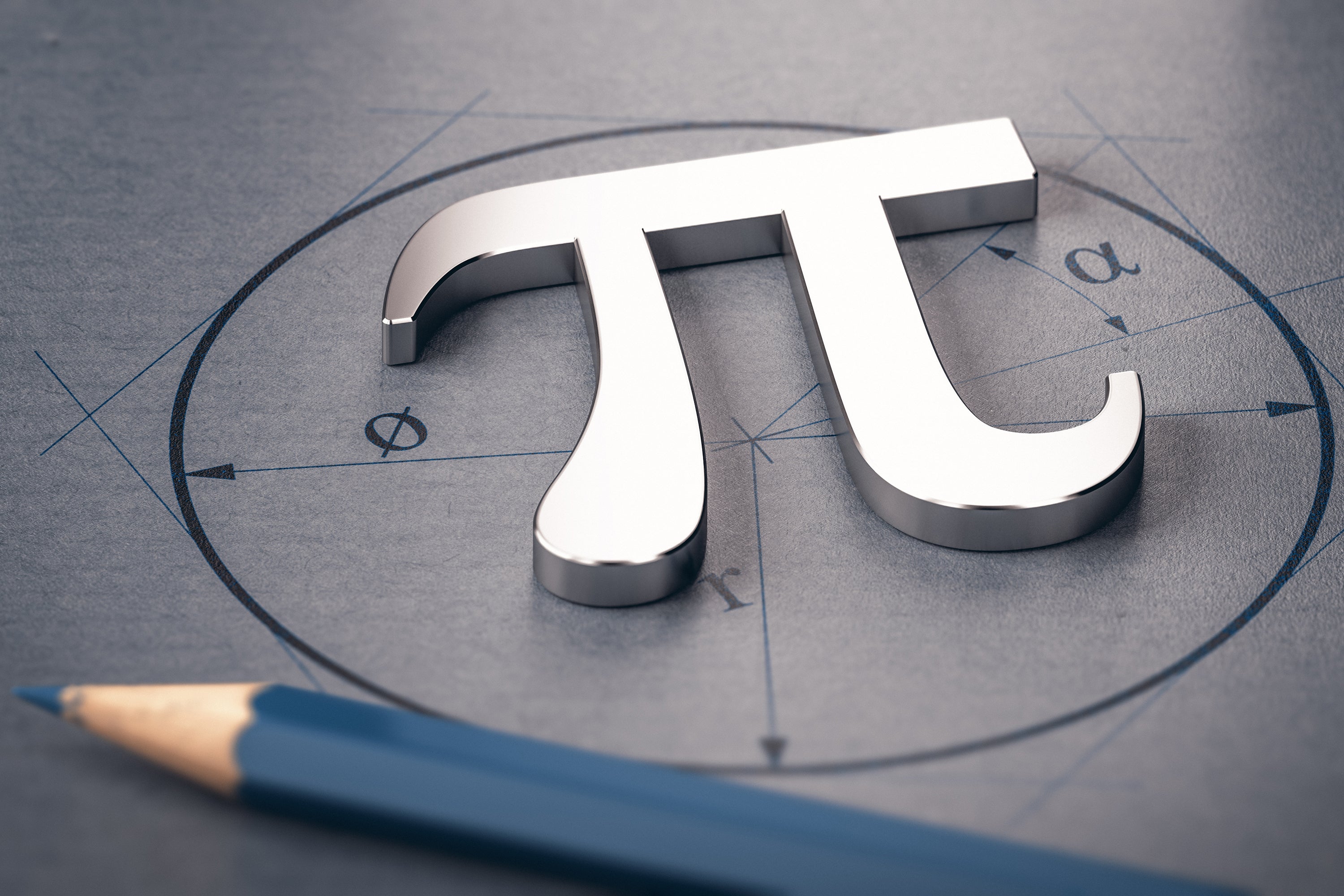 3D illustration of pi letter over a circle drawing.