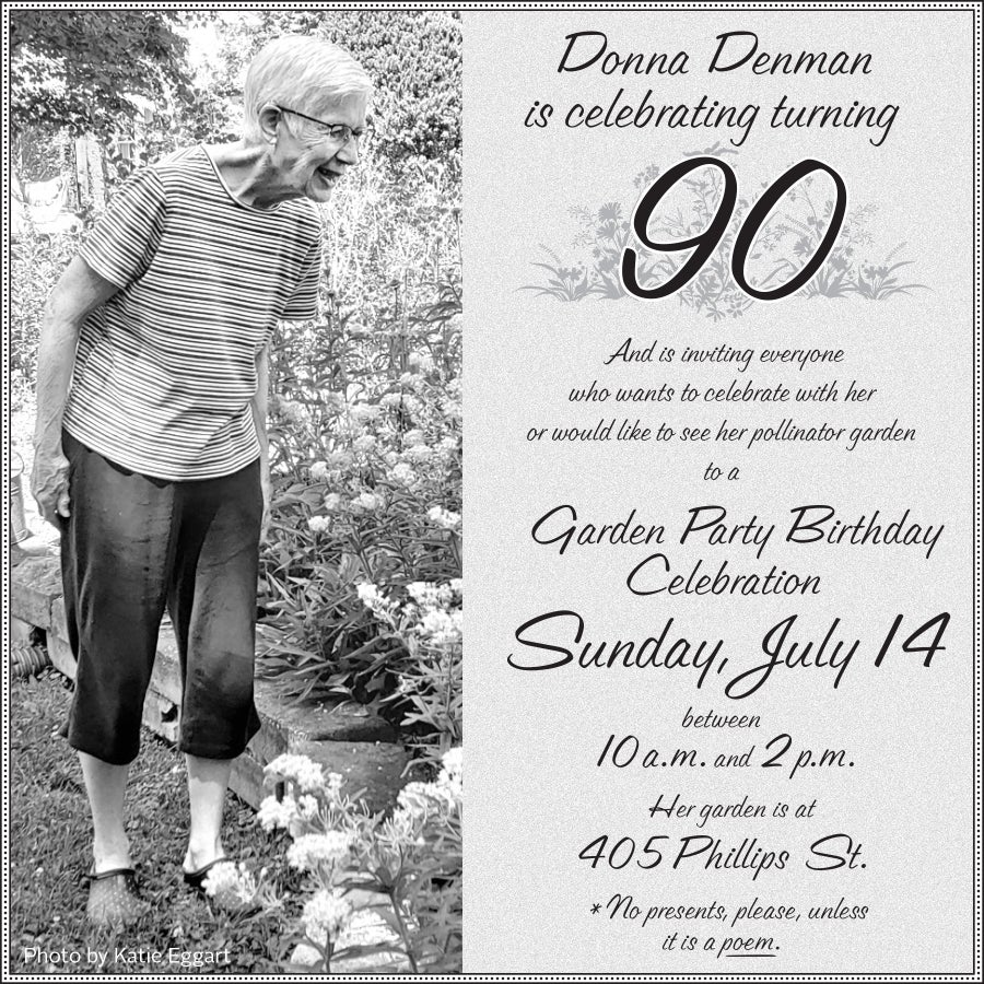 An ad for Donna's 90th birthday party