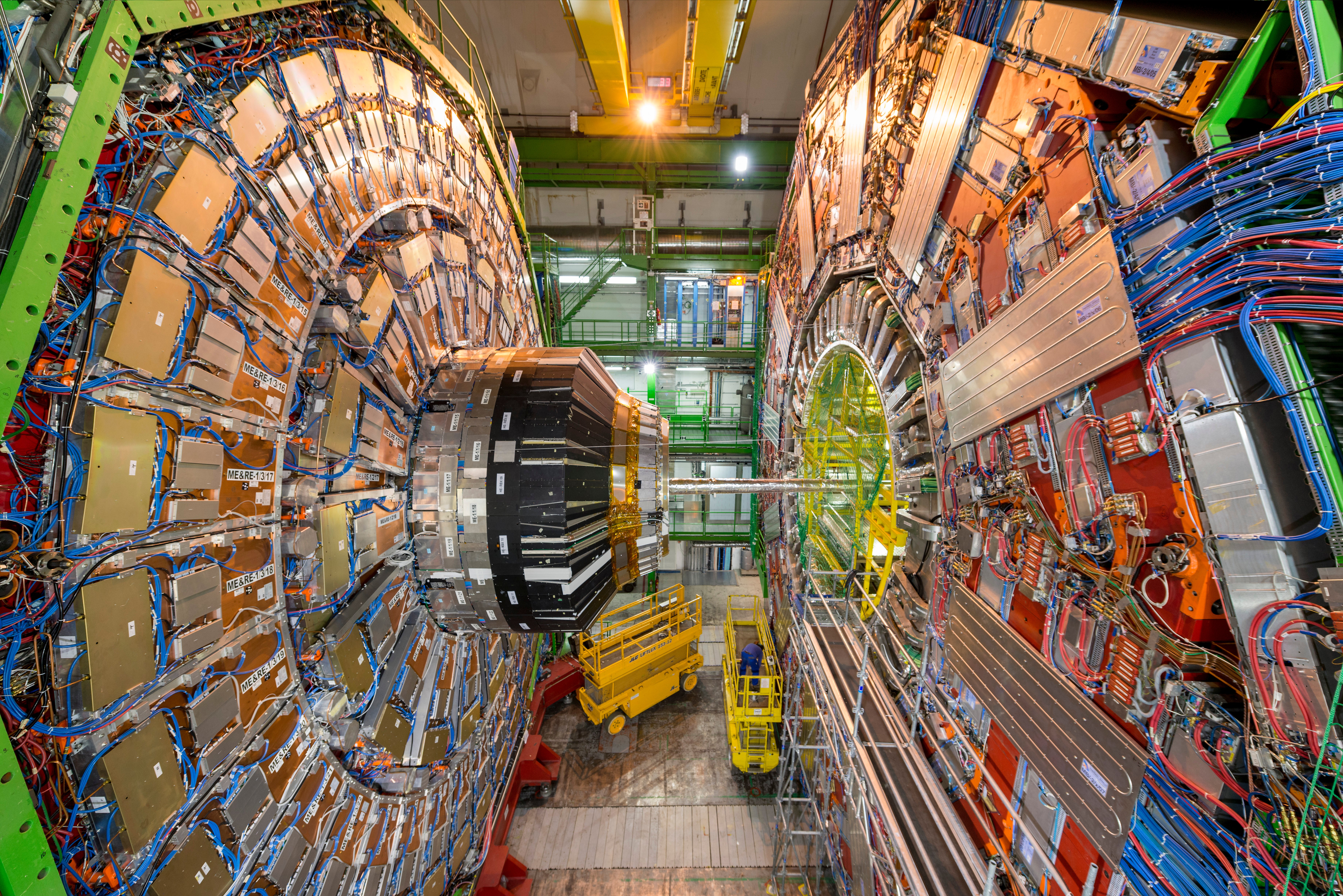 CERN CMS detector close up inside facility.