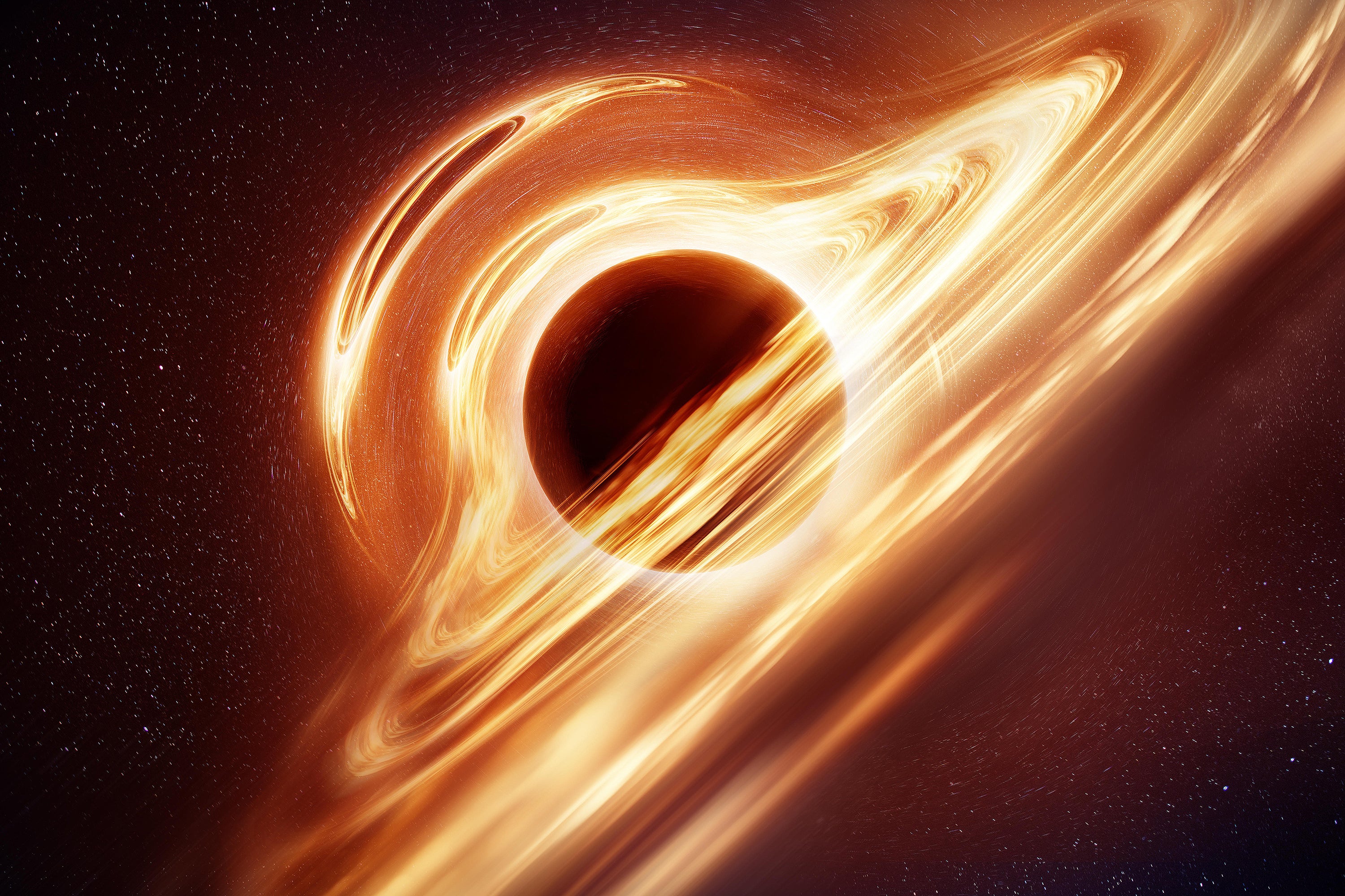 Glowing ring encircles dark center in warped space