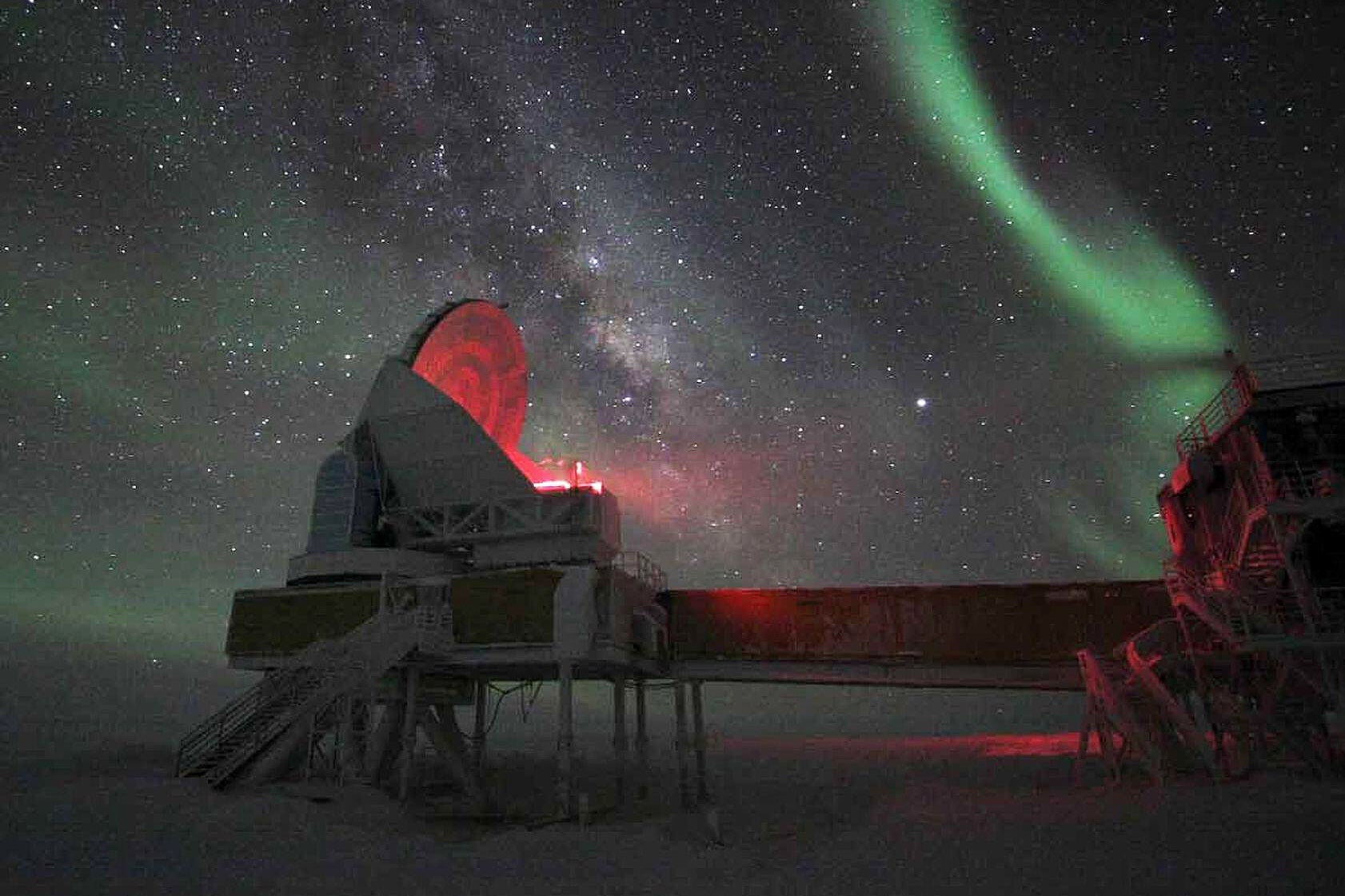 South pole telescope at night