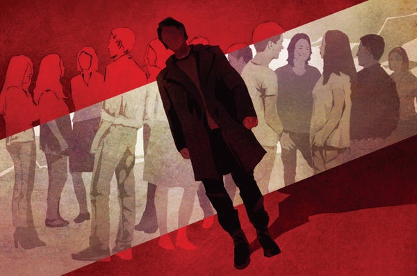 Illustration of a menacing faceless figure in crowd