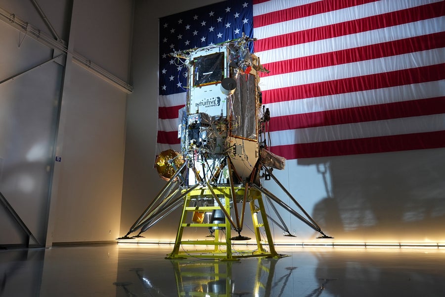 Intuitive Machines' IM-2 Mission Lunar Lander, Athena, in the company's production and lunar operations center